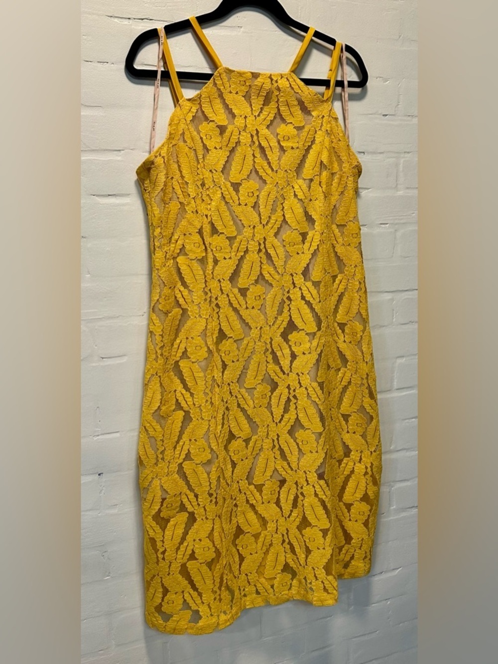 Yellow Lace Strappy Back Dress Sheer Overlay Coquette Romantic Wedding Guest XL - Picture 5 of 9